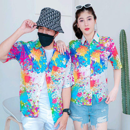 เสื้อฮาวายลายใหม่3127 สาดสีลายดอก ทรงวัยรุ่น หญิงชายใส่ได้ ผ้าโพลีพรีเมี่ยม ไซส์38-56นิ้ว งานปัายKTIERออกแบบเอง **1ตัว**