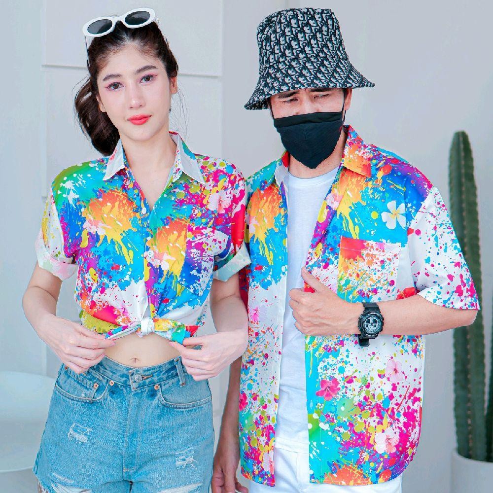 เสื้อฮาวายลายใหม่3127 สาดสีลายดอก ทรงวัยรุ่น หญิงชายใส่ได้ ผ้าโพลีพรีเมี่ยม ไซส์38-56นิ้ว งานปัายKTIERออกแบบเอง **1ตัว**