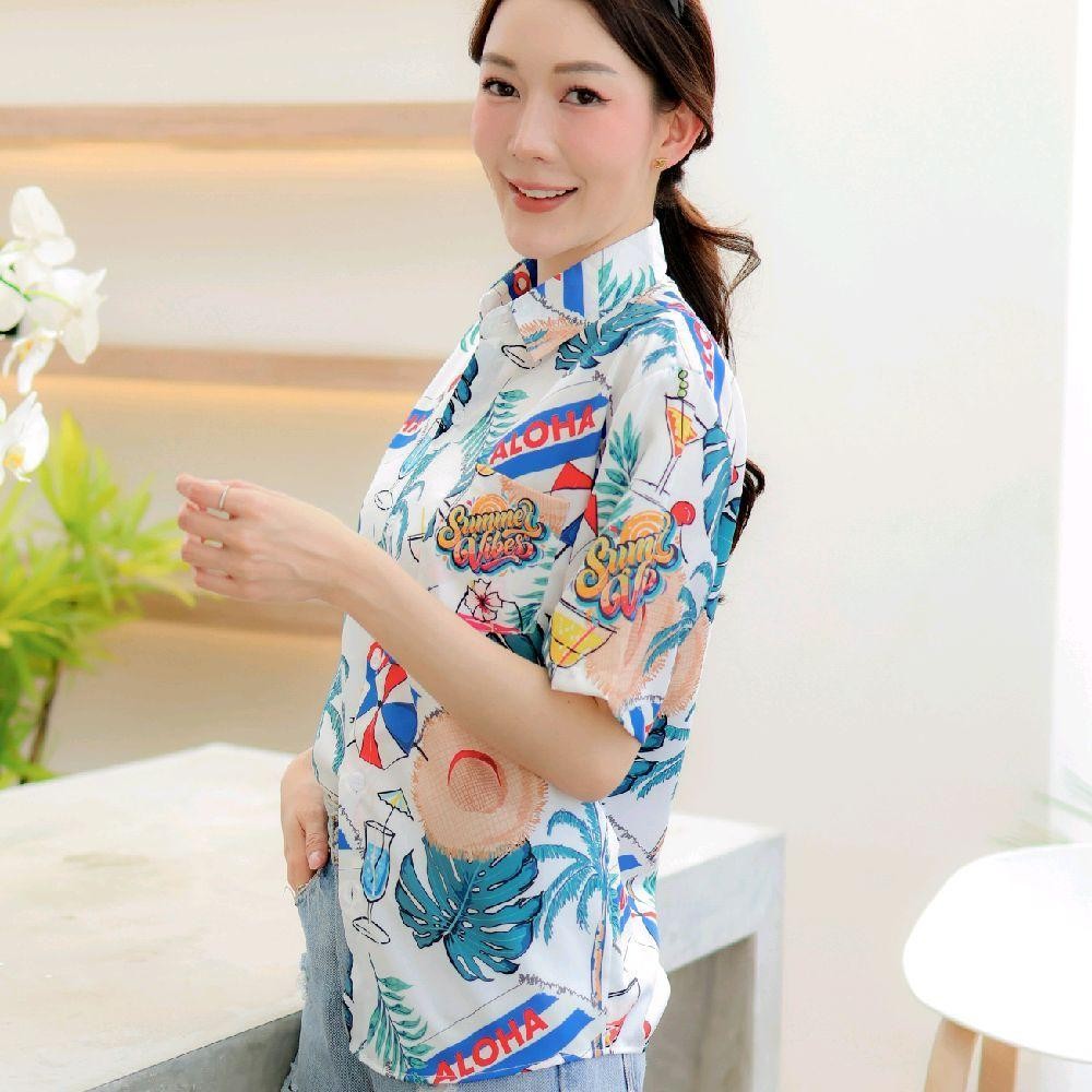 PINK3131 เสื้อฮาวายลายดอก ทรงวัยรุ่น หญิงชายใส่ได้ มีไซส์38-56นิ้ว ผ้าโพลีพรีเมี่ยม งานปัาย ลายคมชัด **1ตัว**