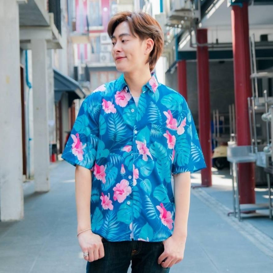 PINK3129 เสื้อฮาวายลายใหม่2025  ทรงวัยรุ่น หญิงชายใส่ได้ ผ้าโพลีพรีเมี่ยม ไซส์38-56นิ้ว งานปัาย ลายคมชัด  **1ตัว**