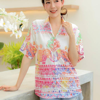 HD025เสื้อฮาวายลายใหม่2025  คลาสสิคThailandทรงวัยรุ่น หญิงชายใส่ได้ ผ้าโพลีพรีเมี่ยมไซส์38-56นิ้ว งานปัาย ลายคมชัด *1ตัว
