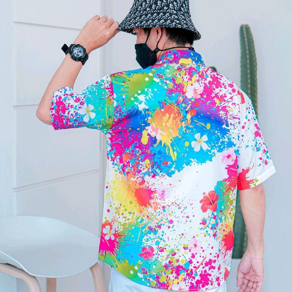 เสื้อฮาวายลายใหม่3127 สาดสีลายดอก ทรงวัยรุ่น หญิงชายใส่ได้ ผ้าโพลีพรีเมี่ยม ไซส์38-56นิ้ว งานปัายKTIERออกแบบเอง **1ตัว**