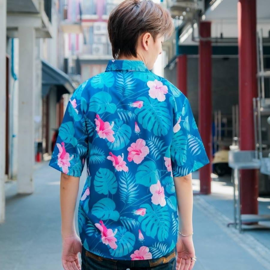 PINK3129 เสื้อฮาวายลายใหม่2025  ทรงวัยรุ่น หญิงชายใส่ได้ ผ้าโพลีพรีเมี่ยม ไซส์38-56นิ้ว งานปัาย ลายคมชัด  **1ตัว**