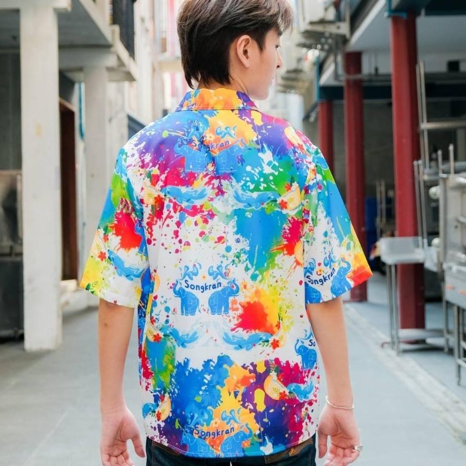Pink3122เสื้อฮาวายลายใหม่2025 สาดสีSongkran ทรงวัยรุ่น หญิงชายใส่ได้ ผ้าโพลีพรีเมี่ยมไซส์38-56นิ้ว งานปัาย ลายคมชัด*1ตัว