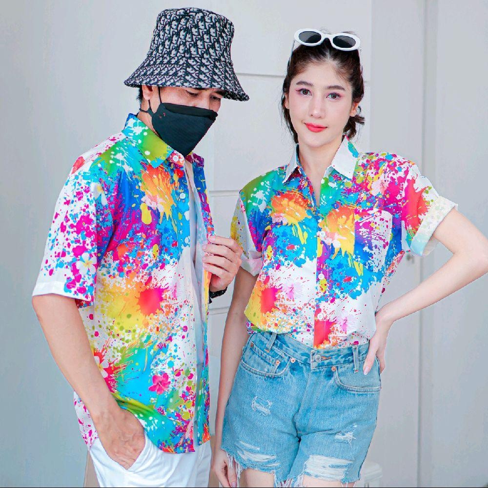 เสื้อฮาวายลายใหม่3127 สาดสีลายดอก ทรงวัยรุ่น หญิงชายใส่ได้ ผ้าโพลีพรีเมี่ยม ไซส์38-56นิ้ว งานปัายKTIERออกแบบเอง **1ตัว**