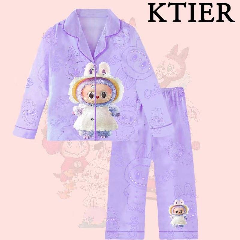 PINKชุดนอนเด็กแขนยาวขายาว คอปก กระดุม ลายน่ารัก ผ้าคอตตอนผสมฝ้าย