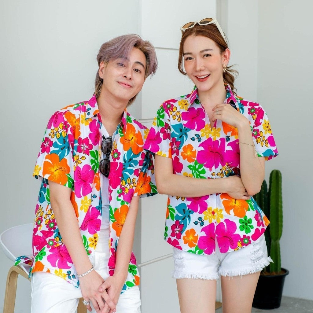 เสื้อสงกรานต์ลายดอก ผ้าคอตตอน100%