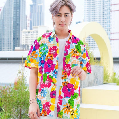 06(ครบทีม)เสื้อสงกรานต์ลายดอก ผ้าคอตตอน100 ครบไซส์ครอบครัว