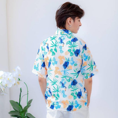 PINK109# เสื้อฮาวาย ทรงวัยรุ่น หญิงชายใส่ได้ ผ้าโพลีพรีเมี่ยม ไซส์เด็ก-ผู้ใหญ่ งานป้าย ลายคมชัด **1ตัว**