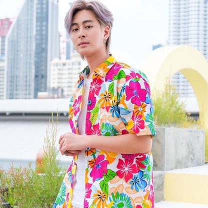 06(ครบทีม)เสื้อสงกรานต์ลายดอก ผ้าคอตตอน100 ครบไซส์ครอบครัว