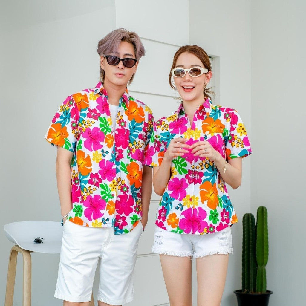 เสื้อสงกรานต์ลายดอก ผ้าคอตตอน100%