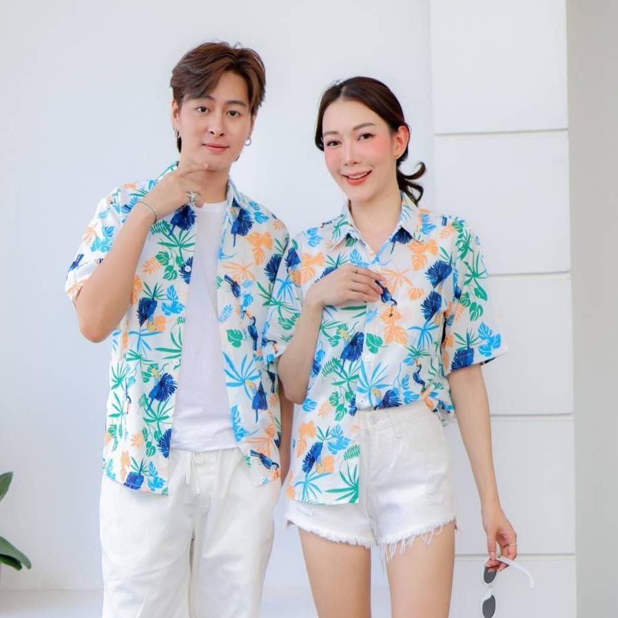 PINK109# เสื้อฮาวาย ทรงวัยรุ่น หญิงชายใส่ได้ ผ้าโพลีพรีเมี่ยม ไซส์เด็ก-ผู้ใหญ่ งานป้าย ลายคมชัด **1ตัว**