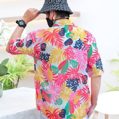 PINK3901# เสื้อฮาวาย ทรงวัยรุ่น หญิงชายใส่ได้ ผ้าโพลีพรีเมี่ยม ไซส์เด็ก-ผู้ใหญ่ งานป้าย ลายคมชัด **1ตัว**