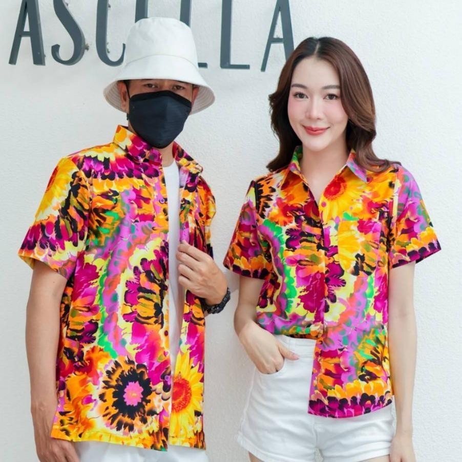 PING032เสื้อเชิ้ตลายมัดย้อม ผ้าคอตตอน100% สีไม่ตก ผ้าไม่หด ลายคมชัด มีไซส์หญิงชาย S-5XL งานป้าย**1ตัว**
