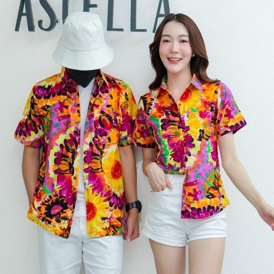 PING032เสื้อเชิ้ตลายมัดย้อม ผ้าคอตตอน100% สีไม่ตก ผ้าไม่หด ลายคมชัด มีไซส์หญิงชาย S-5XL งานป้าย**1ตัว**