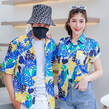 PINK3901# เสื้อฮาวาย ทรงวัยรุ่น หญิงชายใส่ได้ ผ้าโพลีพรีเมี่ยม ไซส์เด็ก-ผู้ใหญ่ งานป้าย ลายคมชัด **1ตัว**