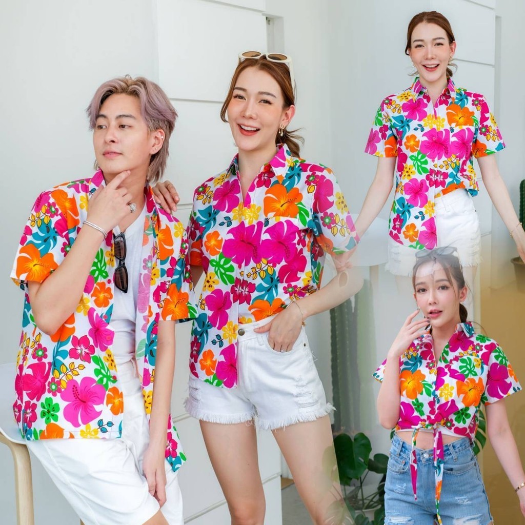 เสื้อสงกรานต์ลายดอก ผ้าคอตตอน100%