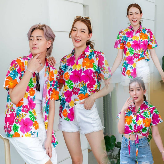 เสื้อสงกรานต์ลายดอก ผ้าคอตตอน100%