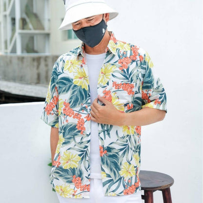 Pink3330เสื้อฮาวาย ไซส์เด็ก-ผู้ใหญ่8XL ครบทีม ผ้าโพลีพลีเมี่ยม ทรงวัยรุ่น หญิงชายใส่ได้ ลายดอก คมชัด **1ตัว**