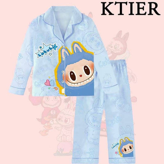 PINKชุดนอนเด็กแขนยาวขายาว คอปก กระดุม ลายน่ารัก ผ้าคอตตอนผสมฝ้าย