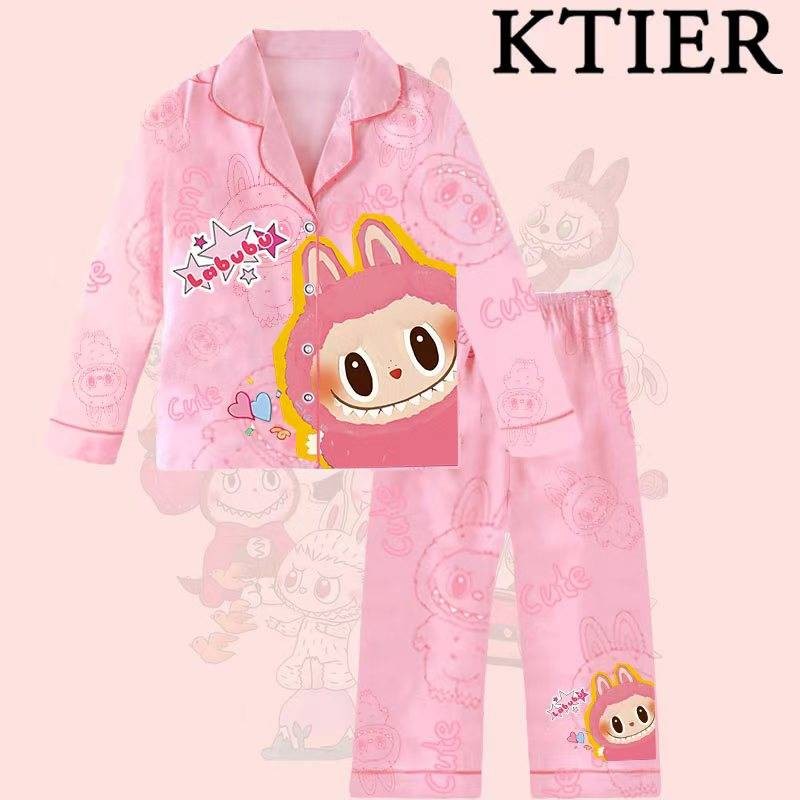 PINKชุดนอนเด็กแขนยาวขายาว คอปก กระดุม ลายน่ารัก ผ้าคอตตอนผสมฝ้าย