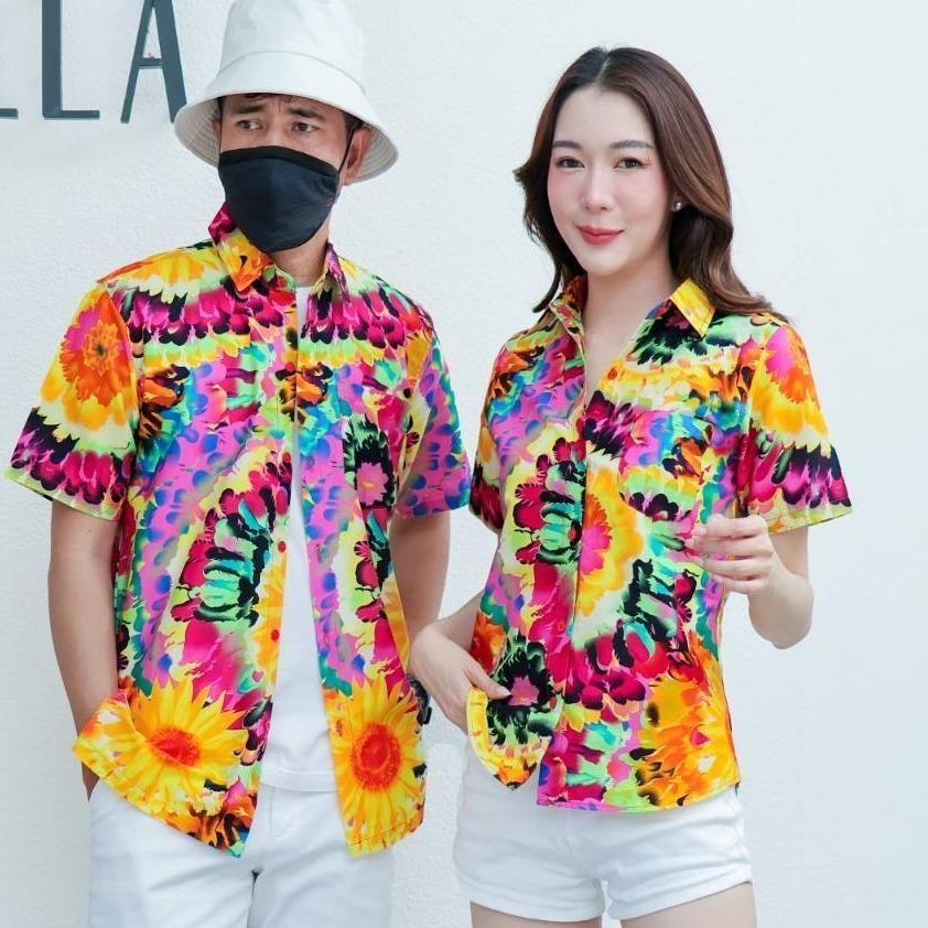 PING032เสื้อเชิ้ตลายมัดย้อม ผ้าคอตตอน100% สีไม่ตก ผ้าไม่หด ลายคมชัด มีไซส์หญิงชาย S-5XL งานป้าย**1ตัว**