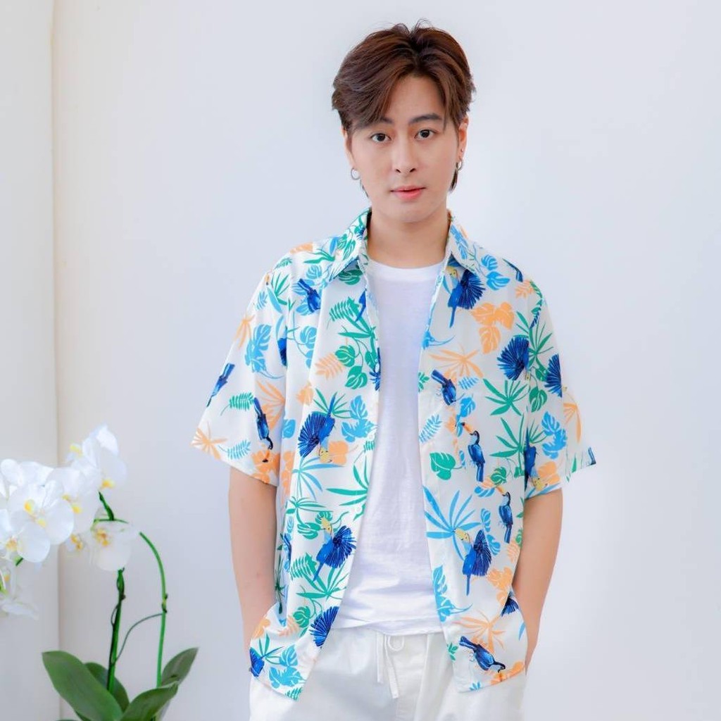 PINK109# เสื้อฮาวาย ทรงวัยรุ่น หญิงชายใส่ได้ ผ้าโพลีพรีเมี่ยม ไซส์เด็ก-ผู้ใหญ่ งานป้าย ลายคมชัด **1ตัว**