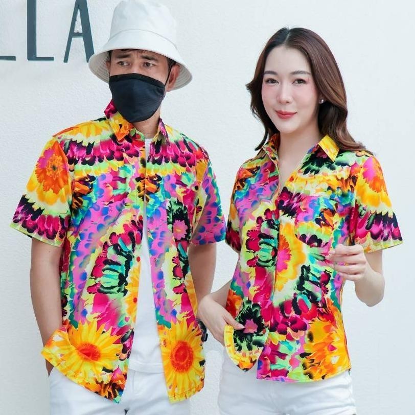 PING032เสื้อเชิ้ตลายมัดย้อม ผ้าคอตตอน100% สีไม่ตก ผ้าไม่หด ลายคมชัด มีไซส์หญิงชาย S-5XL งานป้าย**1ตัว**
