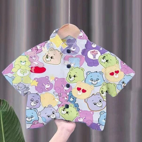 เสื้อเชิ้ตเด็กลายการ์ตูนสุดฮิต ชายหญิงใส่ได้ สีสันสดใส ลายคมชัด ผ้าโพลีเอสเตอร์ใส่สบาย