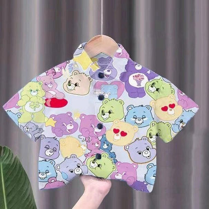 เสื้อเชิ้ตเด็กลายการ์ตูนสุดฮิต ชายหญิงใส่ได้ สีสันสดใส ลายคมชัด ผ้าโพลีเอสเตอร์ใส่สบาย