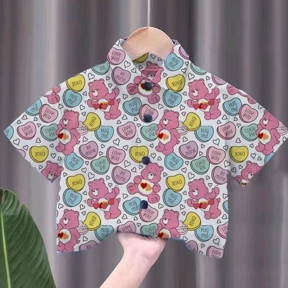 เสื้อเชิ้ตเด็กลายการ์ตูนสุดฮิต ชายหญิงใส่ได้ สีสันสดใส ลายคมชัด ผ้าโพลีเอสเตอร์ใส่สบาย