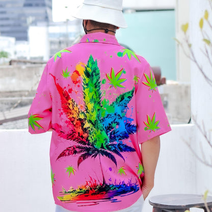 P3134เสื้อฮาวายลายใหม่2025 ทรงวัยรุ่น หญิงชายใส่ได้ ผ้าโพลีพรีเมี่ยม ไซส์38-56นิ้ว งานปัาย ลายคมชัด **1ตัว**