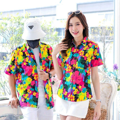039เสื้อเชิ้ตลายดอก ผ้าคอตตอน100% สีไม่ตก ผ้าไม่หด ลายคมชัด มีไซส์หญิงชาย งานป้ายKTIERออกแบบเอง*1ตัว*