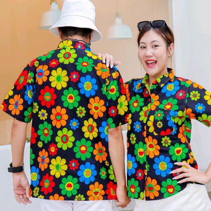 KING036เสื้อเชิ้ตลายยิ้ม  ผ้าคอตตอน100% สีไม่ตก ผ้าไม่หด ลายคมชัด มีไซส์หญิงชาย งานป้ายKTIERออกแบบเอง*1ตัว*