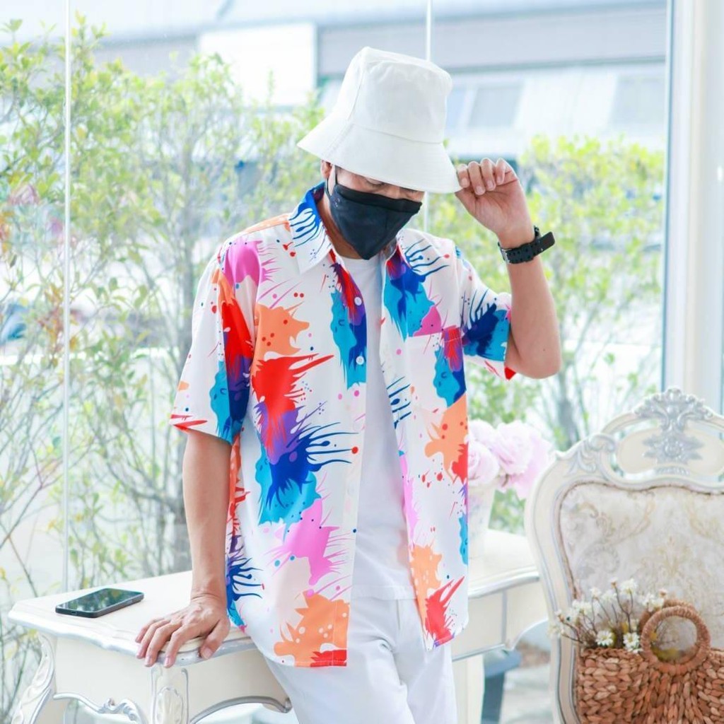 PINK3138เสื้อฮาวายสาดสี สีสันสดใส ไซส์S-8XL ผ้าโพลีพลีเมี่ยม ทรงวัยรุ่น หญิงชายใส่ได้ ลายคมชัด **1ตัว**