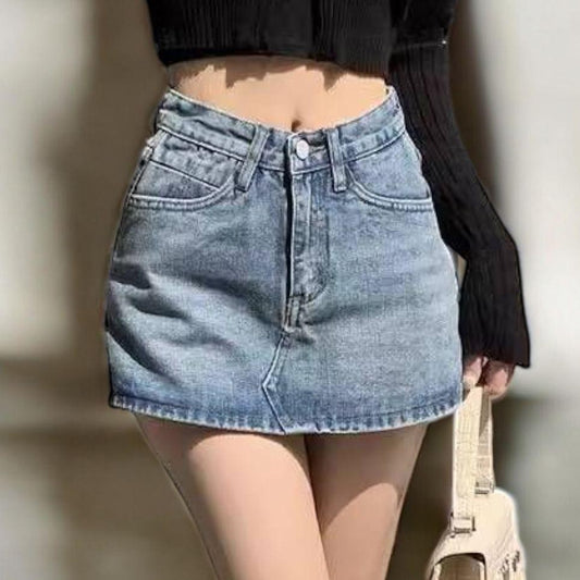 PINKกางเกงกระโปรงยีนส์ ขาสั้น ผ้ายีนส์ใส่สบาย ผ้าไม่ยืด