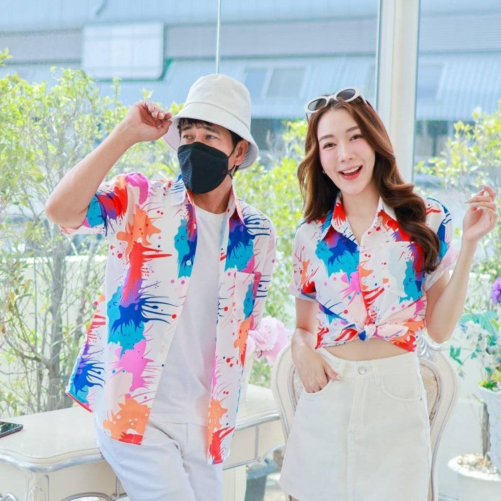 PINK3138เสื้อฮาวายสาดสี สีสันสดใส ไซส์S-8XL ผ้าโพลีพลีเมี่ยม ทรงวัยรุ่น หญิงชายใส่ได้ ลายคมชัด **1ตัว**