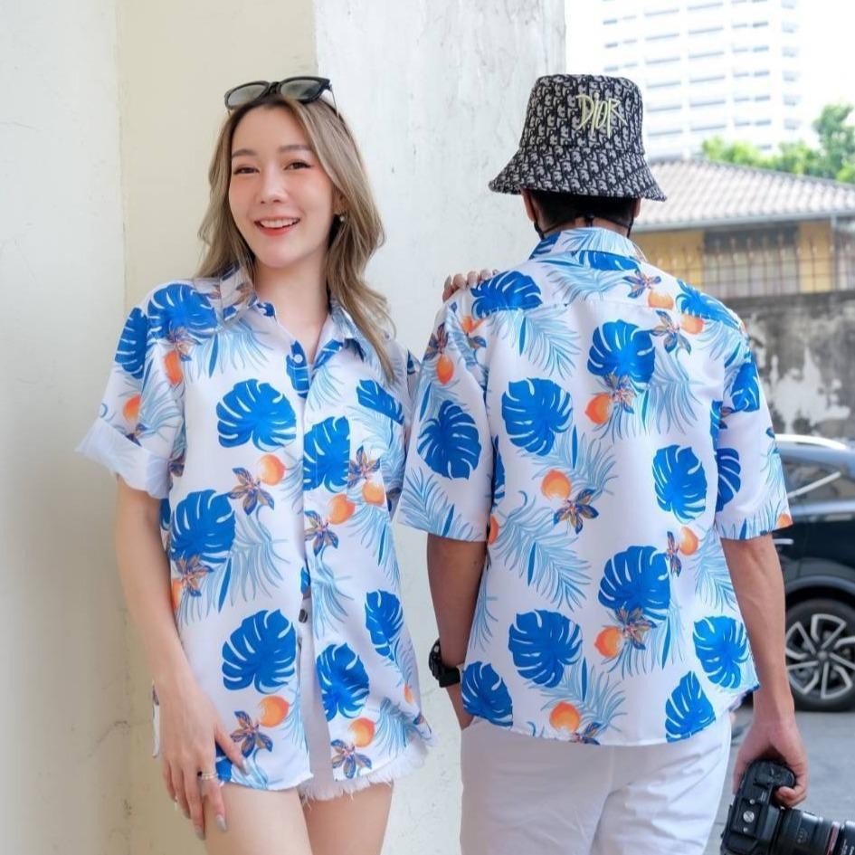 PINKP103เสื้อฮาวายลายดอก ไซส์เด็ก-ผู้ใหญ่8XL ครบทีม ผ้าโพลีพลีเมี่ยม ทรงวัยรุ่น หญิงชายใส่ได้ ลายคมชัด **1ตัว**