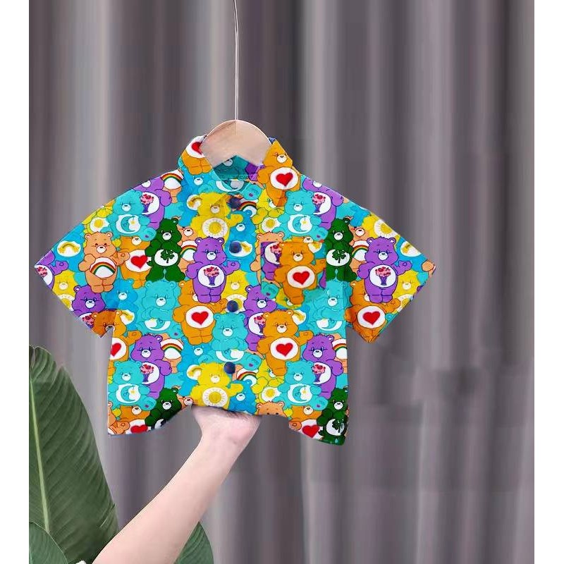 เสื้อเชิ้ตเด็กลายการ์ตูนสุดฮิต ชายหญิงใส่ได้ สีสันสดใส ลายคมชัด ผ้าโพลีเอสเตอร์ใส่สบาย