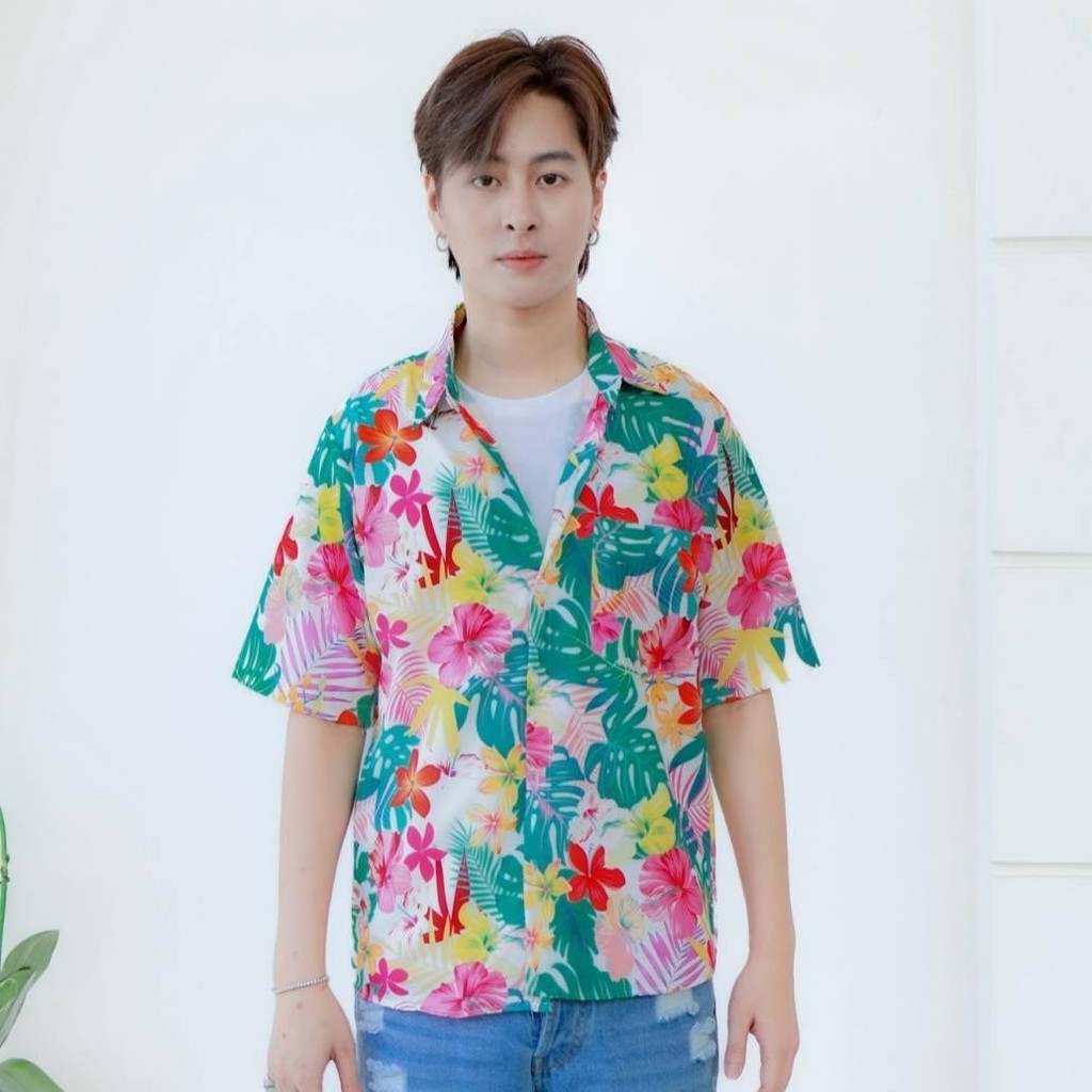 PINK3119เสื้อฮาวายลายดอก ไซส์เด็ก-ผู้ใหญ่8XL ครบทีม ผ้าโพลีพลีเมี่ยม ทรงวัยรุ่น หญิงชายใส่ได้ ลายคมชัด **1ตัว**