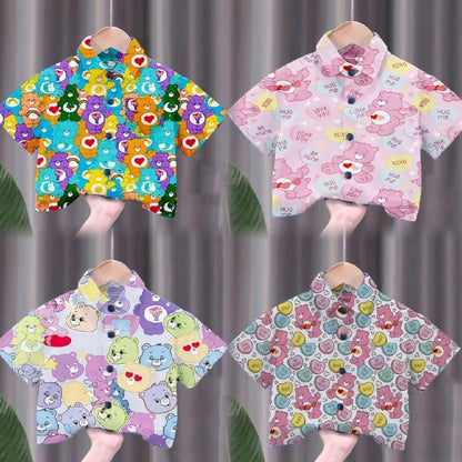 เสื้อเชิ้ตเด็กลายการ์ตูนสุดฮิต ชายหญิงใส่ได้ สีสันสดใส ลายคมชัด ผ้าโพลีเอสเตอร์ใส่สบาย