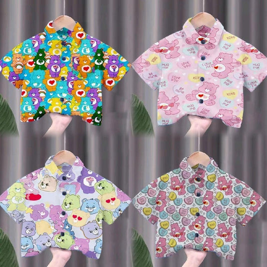 เสื้อเชิ้ตเด็กลายการ์ตูนสุดฮิต ชายหญิงใส่ได้ สีสันสดใส ลายคมชัด ผ้าโพลีเอสเตอร์ใส่สบาย