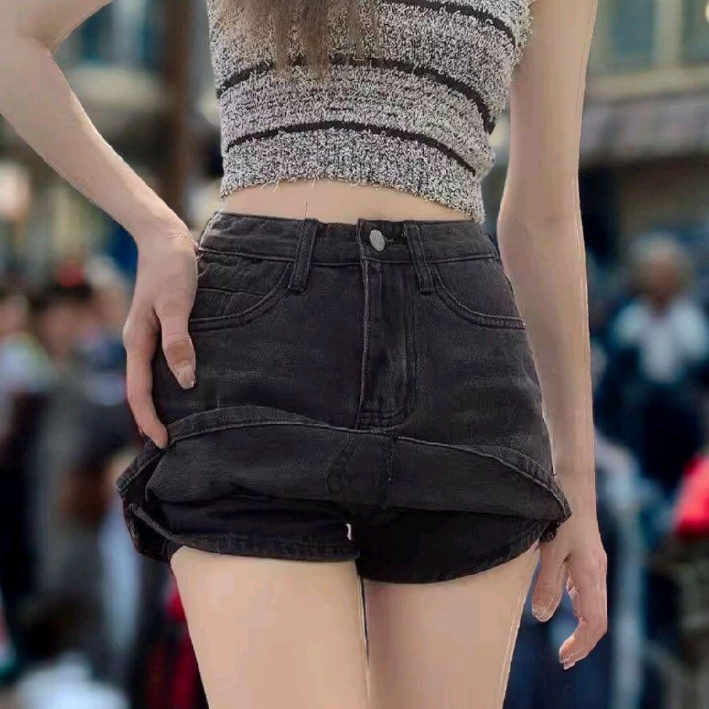 PINKกางเกงกระโปรงยีนส์ ขาสั้น ผ้ายีนส์ใส่สบาย ผ้าไม่ยืด