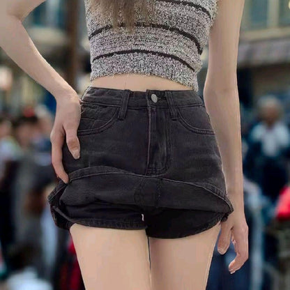 PINKกางเกงกระโปรงยีนส์ ขาสั้น ผ้ายีนส์ใส่สบาย ผ้าไม่ยืด