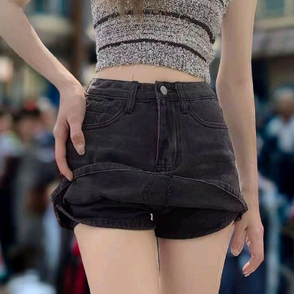 PINKกางเกงกระโปรงยีนส์ ขาสั้น ผ้ายีนส์ใส่สบาย ผ้าไม่ยืด