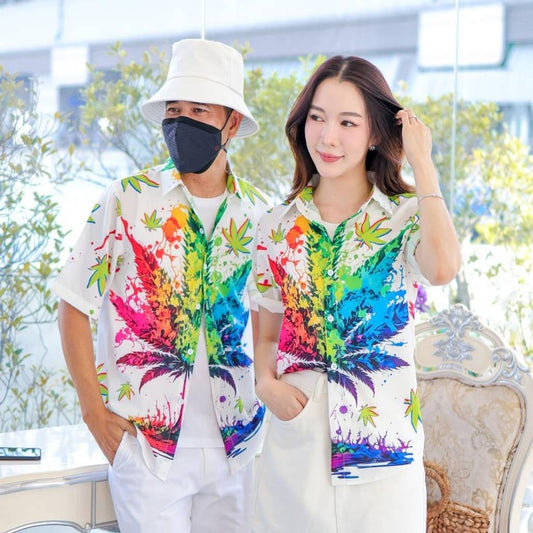 PINKเสื้อฮาวาย3134 สีสันสดใส S-8XL ลายคมชัด ทรงวัยรุ่น หญิงชายใส่ได้