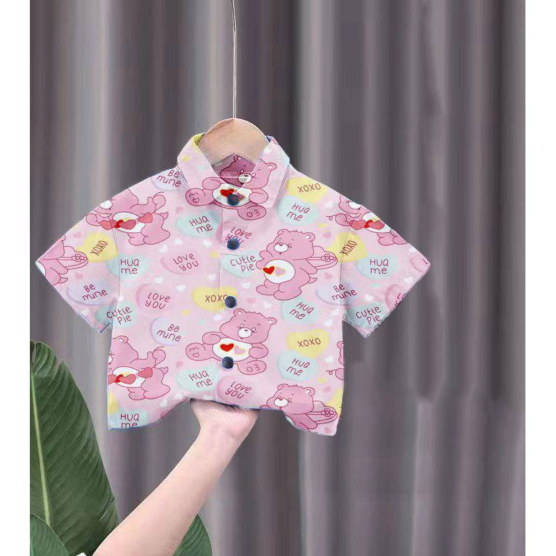 เสื้อเชิ้ตเด็กลายการ์ตูนสุดฮิต ชายหญิงใส่ได้ สีสันสดใส ลายคมชัด ผ้าโพลีเอสเตอร์ใส่สบาย