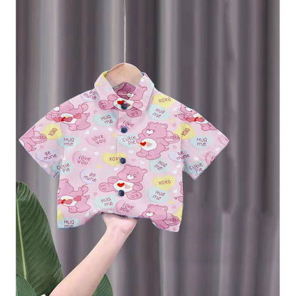 เสื้อเชิ้ตเด็กลายการ์ตูนสุดฮิต ชายหญิงใส่ได้ สีสันสดใส ลายคมชัด ผ้าโพลีเอสเตอร์ใส่สบาย
