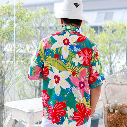 PINK03เสื้อฮาวายลายดอก ไซส์เด็ก-ผู้ใหญ่8XL ครบทีม ผ้าโพลีพลีเมี่ยม ทรงวัยรุ่น หญิงชายใส่ได้ ลายคมชัด **1ตัว**