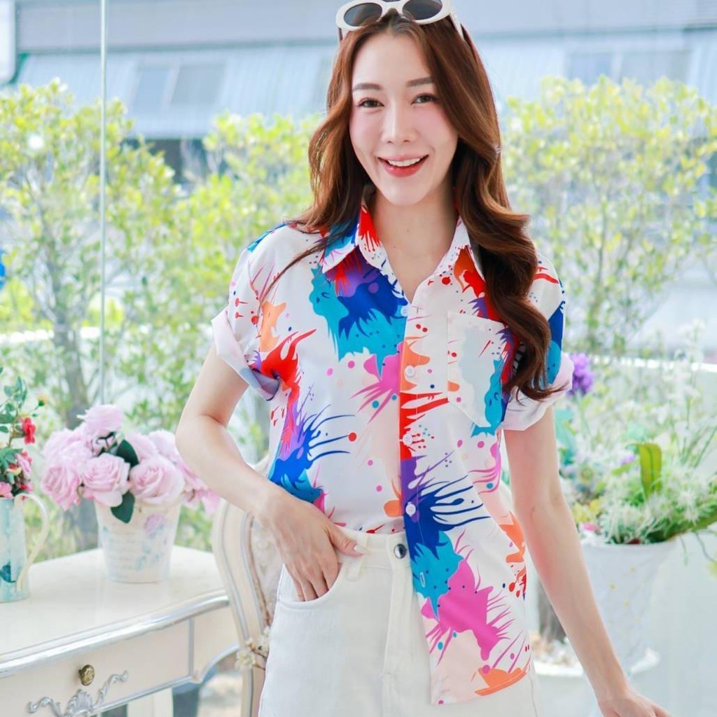 PINK3138เสื้อฮาวายสาดสี สีสันสดใส ไซส์S-8XL ผ้าโพลีพลีเมี่ยม ทรงวัยรุ่น หญิงชายใส่ได้ ลายคมชัด **1ตัว**